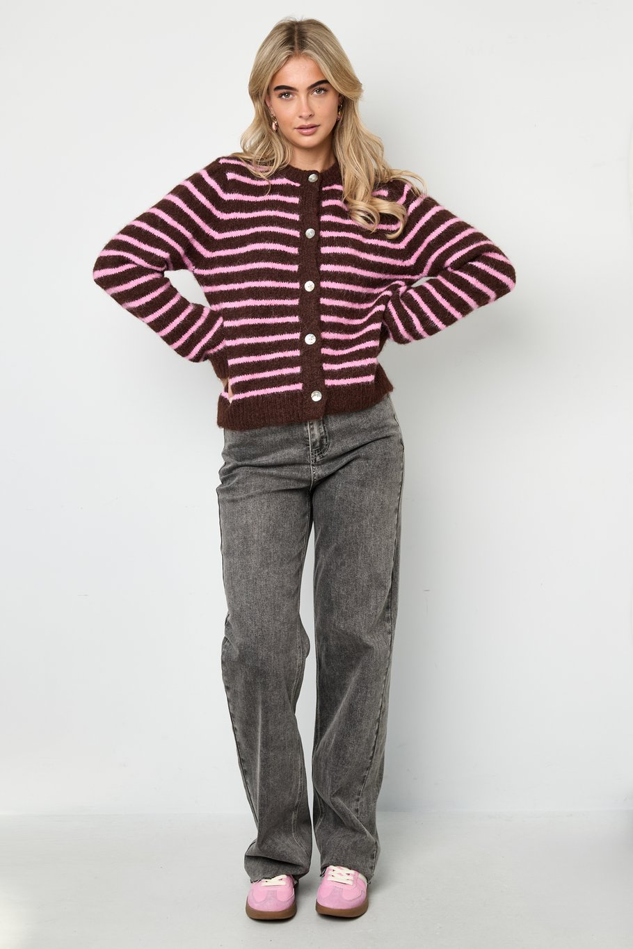 Polyester fiber (polyester) Knit cardigan Stripes Casual Fall/Winter Clothes h5Picture5